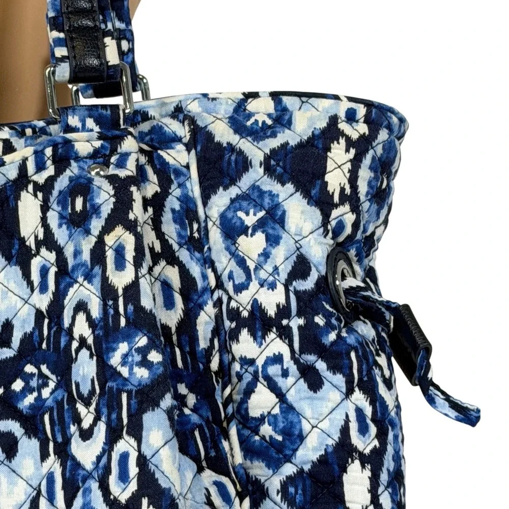 Vera Bradley Island Glenna Indigo Ikat Quilted Satchel Shoulder Bag Blue White